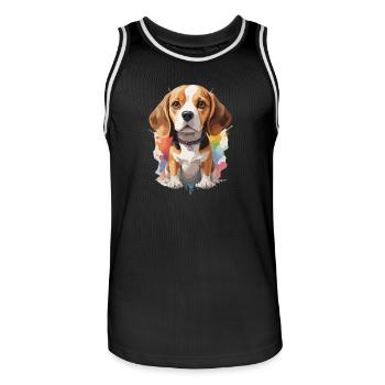 Portrait de chien beagle coloré - Maillot de basket Homme - noir/blanc - Devant - AI Model Male 185 dark (185cm)