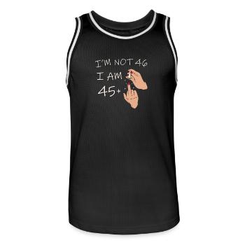 Im Not 46, I Am 45 Plus 1 Middle Finger, 46th - Men's Basketball Jersey - black/white - Front - AI Model Male 185 dark (185cm)