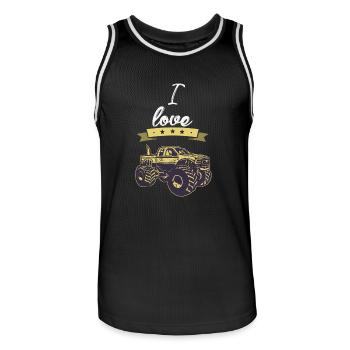J'aime monstre cadeau Trucks I love - Maillot de basket Homme - noir/blanc - Devant - AI Model Male 185 dark (185cm)