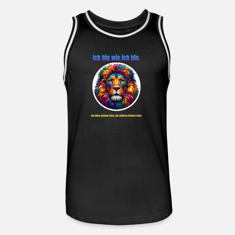 Löwe psychedelisch mit Spruch - Männer Basketball-Trikot - Schwarz/Weiß