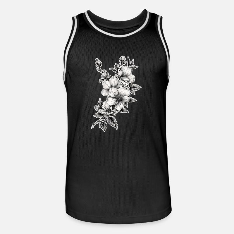 Branche de fleur avec de belles fleurs de forme tribale - Maillot de basket Homme - noir/blanc
