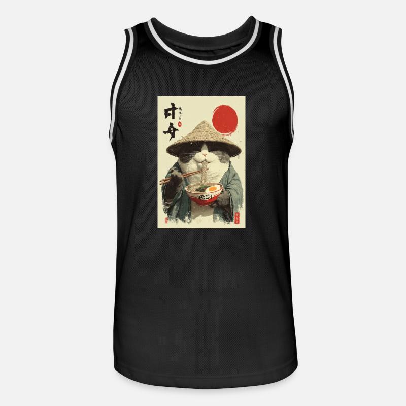 Chat samouraï mangeant des ramen - Maillot de basket Homme - noir/blanc