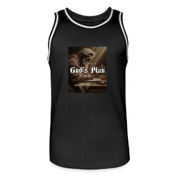 God's Plan Get Rich or Die Trying Memento Mori - Men's Basketball Jersey - black/white - Front - AI Model Male 185 dark (185cm)