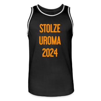 Stolze Uroma 2024 - Männer Basketball-Trikot - Schwarz/Weiß - Vorne - AI Model Male 185 dark (185cm)