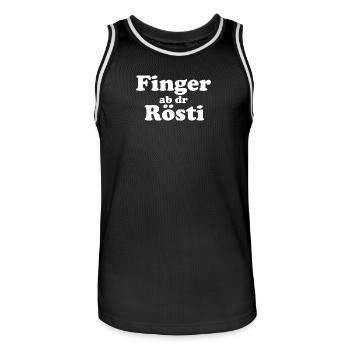 Finger ab dr Rösti – Lustiges Berndeutsch Motiv - Männer Basketball-Trikot - Schwarz/Weiß - Vorne - AI Model Male 185 dark (185cm)