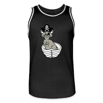 Pirate Cat Buccaneer Eye Patch Hat Rowing Boat - Men's Basketball Jersey - black/white - Front - AI Model Male 185 dark (185cm)