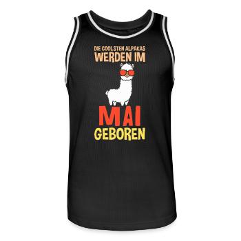 May Birthday Alpaca Saying Funny - Men's Basketball Jersey - black/white - Front - AI Model Male 185 dark (185cm)