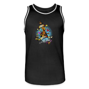 master of disaster white - Men's Basketball Jersey - black/white - Front - AI Model Male 185 dark (185cm)