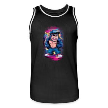 Streetart Gorilla Musik - Männer Basketball-Trikot - Schwarz/Weiß - Vorne - AI Model Male 185 dark (185cm)