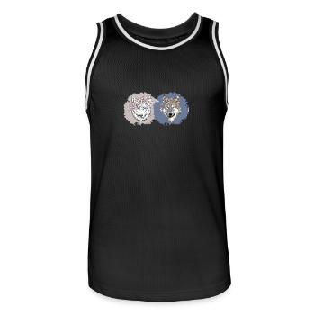 Floral and Realistic Wolves – Dual Nature Design - Men's Basketball Jersey - black/white - Front - AI Model Male 185 dark (185cm)