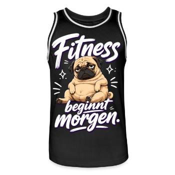 Fitness beginnt morgen Mops Lustiger Spruch - Männer Basketball-Trikot - Schwarz/Weiß - Vorne - AI Model Male 185 dark (185cm)