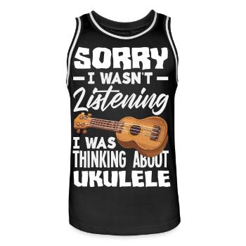 Funny Ukulele Designs and Sayings - Men's Basketball Jersey - black/white - Front - AI Model Male 185 dark (185cm)