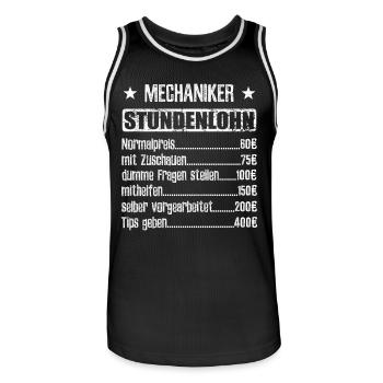 Stundenlohn Mechaniker Beruf - Spruch - Männer Basketball-Trikot - Schwarz/Weiß - Vorne - AI Model Male 185 dark (185cm)
