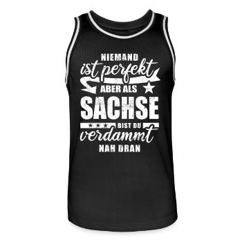 Niemand ist perfekt - Sachse - Spruch - Männer Basketball-Trikot - Schwarz/Weiß - Vorne - AI Model Male 185 dark (185cm)