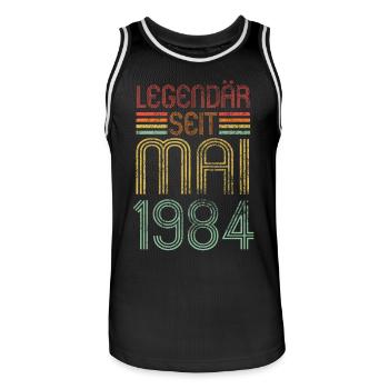 Legendär seit Mai 1984 40.Geburtstag - Männer Basketball-Trikot - Schwarz/Weiß - Vorne - AI Model Male 185 dark (185cm)