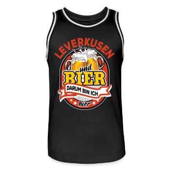 Leverkusen & Bier darum bin ich hier - Spruch - Männer Basketball-Trikot - Schwarz/Weiß - Vorne - AI Model Male 185 dark (185cm)