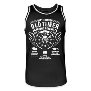 Oldtimer schonend behandeln - 70. Geburtstag - Männer Basketball-Trikot - Schwarz/Weiß - Vorne - AI Model Male 185 dark (185cm)