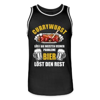 Currywurst löst die meisten meiner Probleme - Bier - Männer Basketball-Trikot - Schwarz/Weiß - Vorne - AI Model Male 185 dark (185cm)
