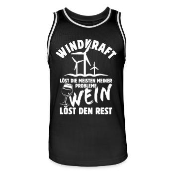 Windkraft löst meine Probleme - Wein Spruch - Männer Basketball-Trikot - Schwarz/Weiß - Vorne - AI Model Male 185 dark (185cm)