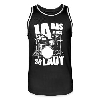 Ja, das muss so laut - Schlagzeug - Spruch - Männer Basketball-Trikot - Schwarz/Weiß - Vorne - AI Model Male 185 dark (185cm)