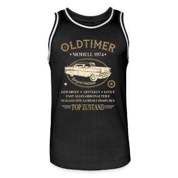 Oldtimer Baujahr 1974 - Männer Basketball-Trikot - Schwarz/Weiß - Vorne - AI Model Male 185 dark (185cm)