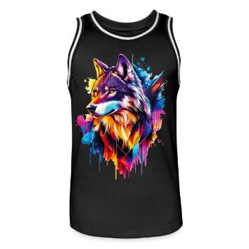 Wolf Wolfskopf Raubtier Wald Natur Wildnis Bunt - Männer Basketball-Trikot - Schwarz/Weiß - Vorne - AI Model Male 185 dark (185cm)