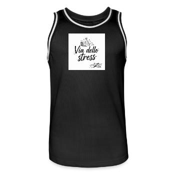 Via dello Stress: Stressabbau Humor - Männer Basketball-Trikot - Schwarz/Weiß - Vorne - AI Model Male 185 dark (185cm)