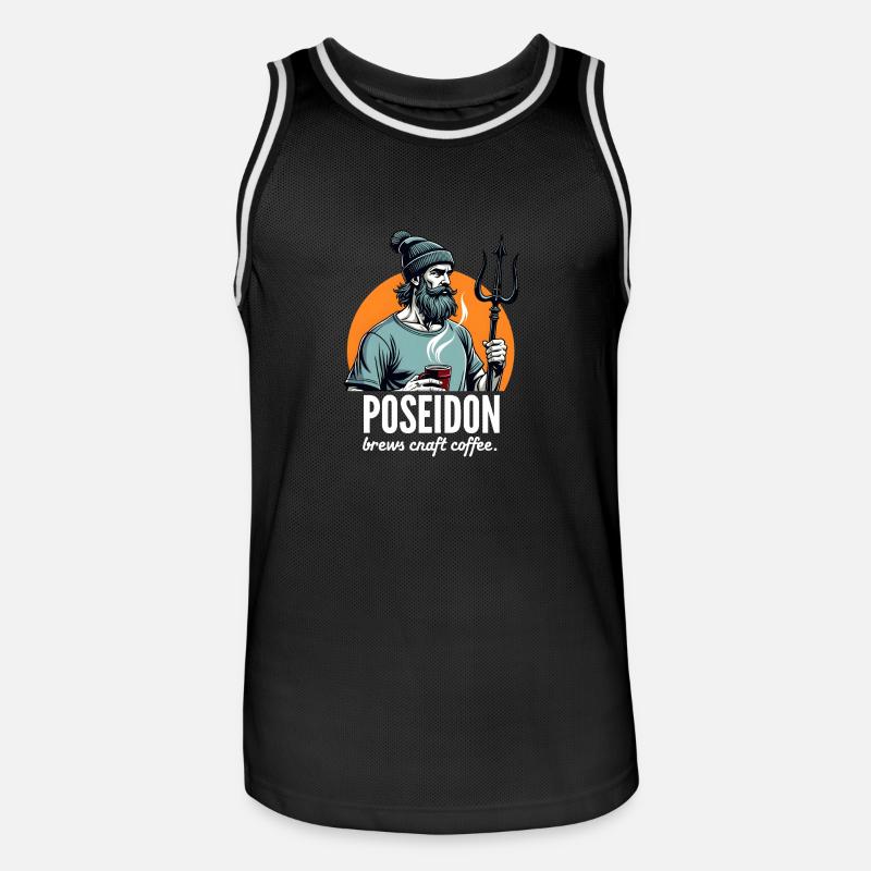 Poseidon also brews Craft Coffee! - Männer Basketball-Trikot - Schwarz/Weiß