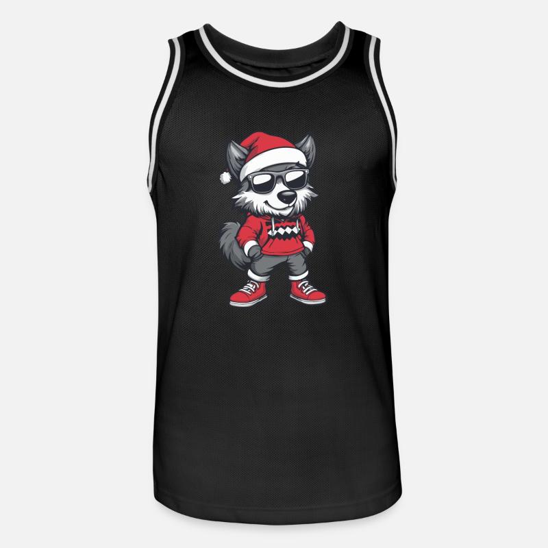 Wolf Weihnachten Comic Cool - Männer Basketball-Trikot - Schwarz/Weiß