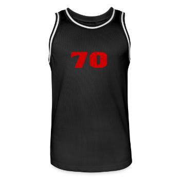 70. 70 ANS. 70e ANNIVERSAIRE. ANNIVERSAIRE 70 ANS. - Maillot de basket Homme - noir/blanc - Devant - AI Model Male 185 dark (185cm)