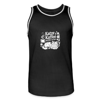 Katze und Kaffee ist alles was ich brauche - Männer Basketball-Trikot - Schwarz/Weiß - Vorne - AI Model Male 185 dark (185cm)