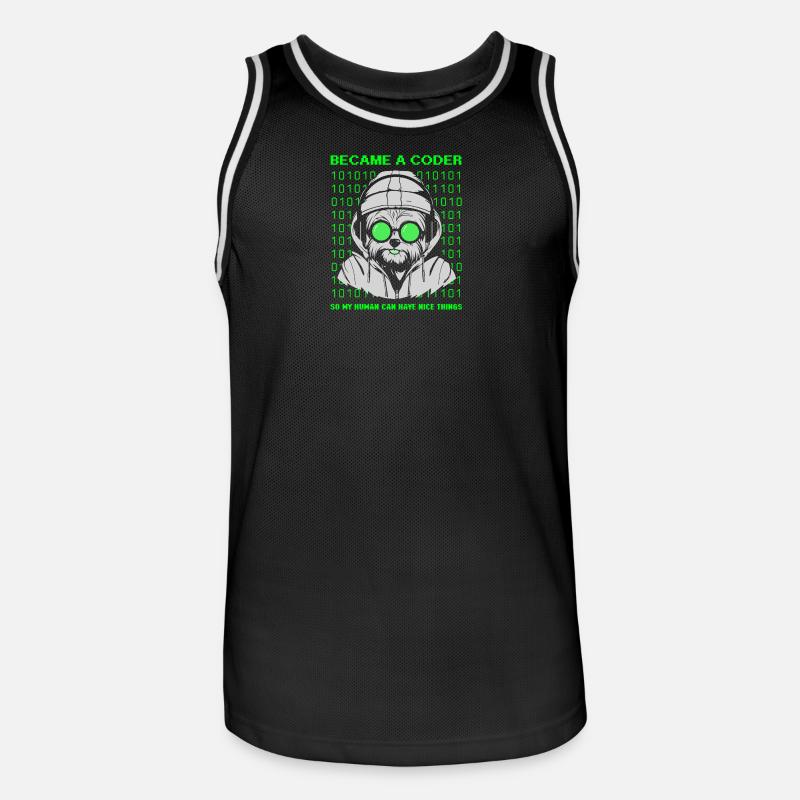 Became a Coder – Cyber Dog Binary - Men's Basketball Jersey - black/white