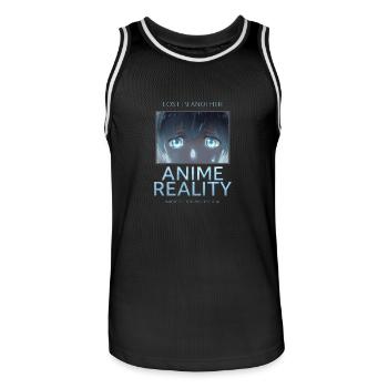 Lost in Another Reality – Anime Addict Reality - Men's Basketball Jersey - black/white - Front - AI Model Male 185 dark (185cm)