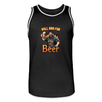 WILL BBQ FOR BEER - Barbecue et bière - Maillot de basket Homme - noir/blanc - Devant - AI Model Male 185 dark (185cm)