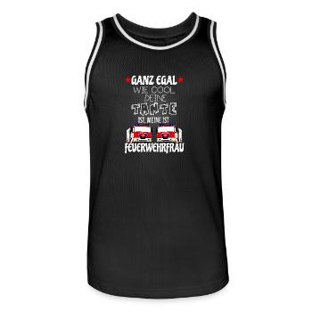 Kinder T-Shirt - Meine Tante ist Feuerwehrfrau - Männer Basketball-Trikot - Schwarz/Weiß - Vorne - AI Model Male 185 dark (185cm)