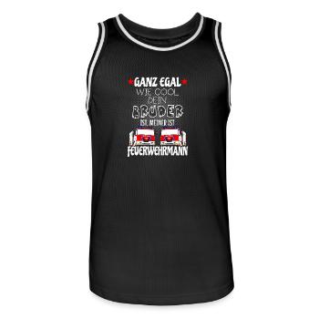 Kinder T-Shirt - Mein Bruder ist Feuerwehrmann - Männer Basketball-Trikot - Schwarz/Weiß - Vorne - AI Model Male 185 dark (185cm)