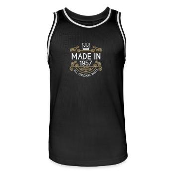 Hergestellt im Jahr 1957 alle Originalteile - Männer Basketball-Trikot - Schwarz/Weiß - Vorne - AI Model Male 185 dark (185cm)