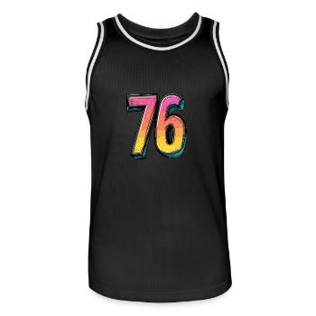 76 Number Comic - Men's Basketball Jersey - black/white - Front - AI Model Male 185 dark (185cm)