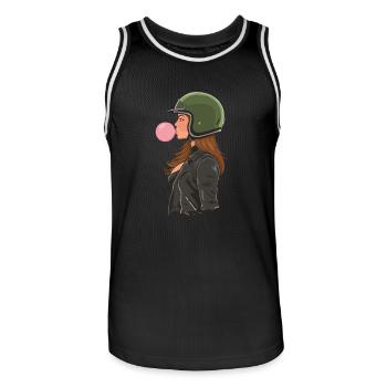 Coole Motorradfahrerin Bikerin kaut Kaugummi - Männer Basketball-Trikot - Schwarz/Weiß - Vorne - AI Model Male 185 dark (185cm)