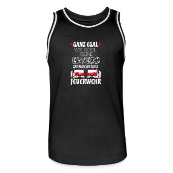 Kinder T-Shirt - Eltern sind bei der Feuerwehr - Männer Basketball-Trikot - Schwarz/Weiß - Vorne - AI Model Male 185 dark (185cm)