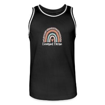 Licensed Nurse Rainbow Leopard Funny Licensed - Men's Basketball Jersey - black/white - Front - AI Model Male 185 dark (185cm)
