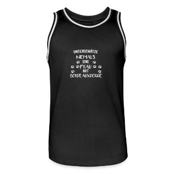 unterschaetze niemals eine frau mit bordeauxdogge - Männer Basketball-Trikot - Schwarz/Weiß - Vorne - AI Model Male 185 dark (185cm)