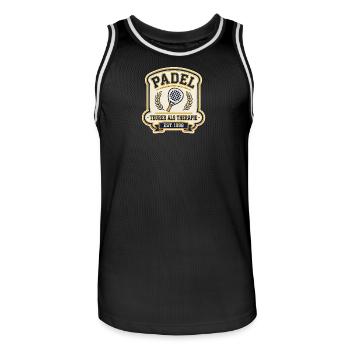 Padel Shirt Teurer Als Therapie | Padel Geschenk - Männer Basketball-Trikot - Schwarz/Weiß - Vorne - AI Model Male 185 dark (185cm)