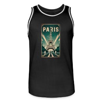 Paris | France | Sports Competition | 2024 | - Men's Basketball Jersey - black/white - Front - AI Model Male 185 dark (185cm)