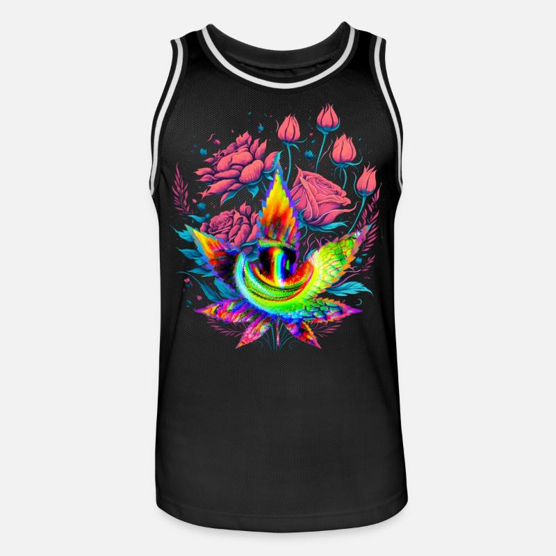 Psychedelisches Cannabisblatt mit Drachenauge - Männer Basketball-Trikot - Schwarz/Weiß