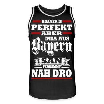 KOANER IS PERFEKT ABER MIA AUS BAYERN SAN VERDAMMT - Männer Basketball-Trikot - Schwarz/Weiß - Vorne - AI Model Male 185 dark (185cm)