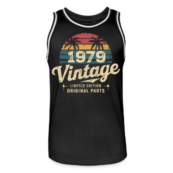 Awesome Since 1979 1979 Birthday Gift - Men's Basketball Jersey - black/white - Front - AI Model Male 185 dark (185cm)