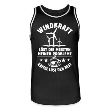Windkraft löst meine Probleme - Kaffee Spruch - Männer Basketball-Trikot - Schwarz/Weiß - Vorne - AI Model Male 185 dark (185cm)