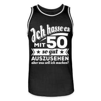 Ich hasse es mit 50 so gut auszusehen - Spruch - Männer Basketball-Trikot - Schwarz/Weiß - Vorne - AI Model Male 185 dark (185cm)