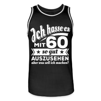 Ich hasse es mit 60 so gut auszusehen - Spruch - Männer Basketball-Trikot - Schwarz/Weiß - Vorne - AI Model Male 185 dark (185cm)